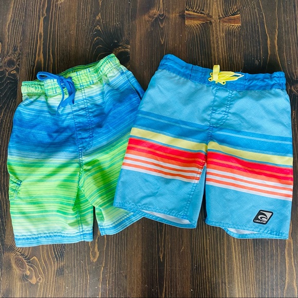 Boys Laguna & Kanu Surf Swim Trunks Blue, Green Stripes Size Small 8 - Picture 1 of 11